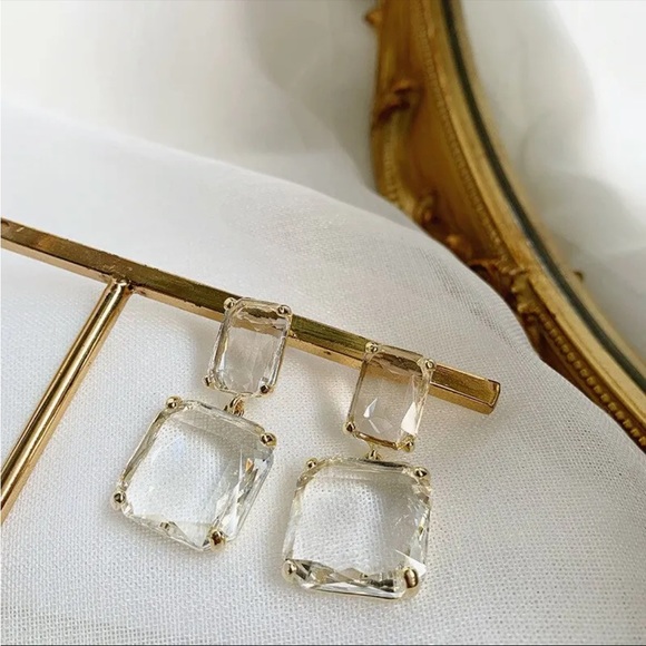 NWT Transparent Glass Crystal Earrings - Picture 4 of 7